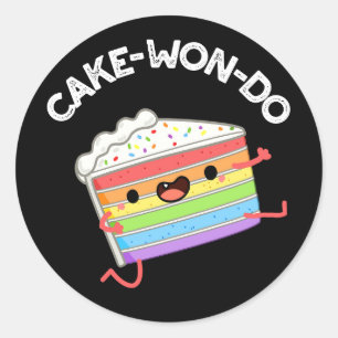 Pegatina Redonda Cake-won-do Gracioso Taekwondo Pastel Pun Dark BG