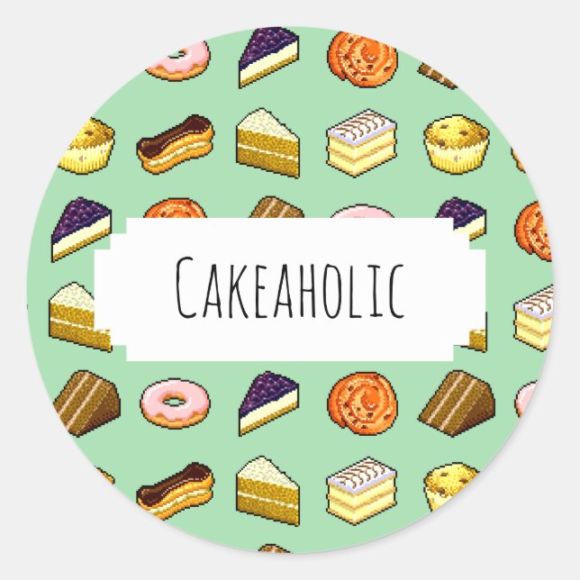Pegatina Redonda Cakeaholic Delicious Cakes Pattiserie Pattern (Anverso)