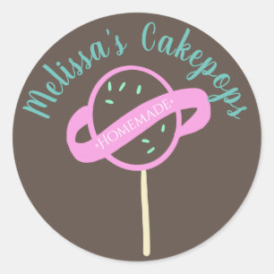 Pegatina Redonda Cakepop Logo Banner Panadería Casera Remolinos