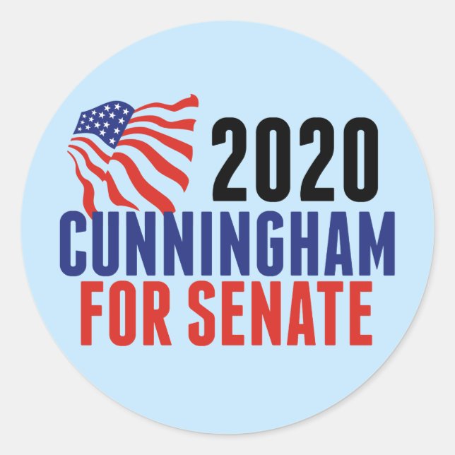 Pegatina Redonda Cal Cunningham para el Senado (Anverso)