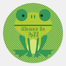 Pegatina Redonda Cal De Rana Cuta Verde Y Blanco Dotado