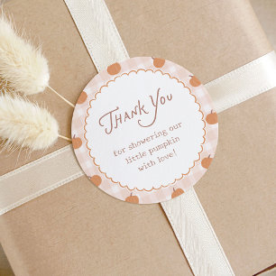 Pegatina Redonda Calabacines Pequeños de Otoño en Cuadros de Bebé A