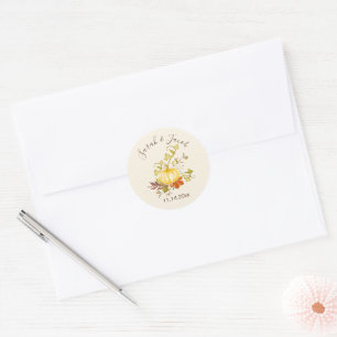 Pegatina Redonda Calabaza acuática de otoño y hojas