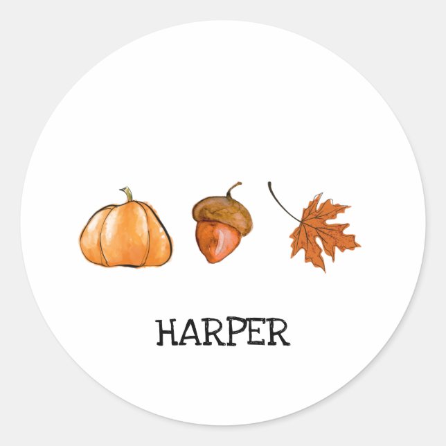 Pegatina Redonda Calabaza acuática, hoja y otoño de maíz (Anverso)