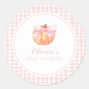 Pegatina Redonda Calabaza Arco rosa y ducha de bebé gingham