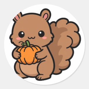 Pegatina Redonda Calabaza Ardilla Halloween