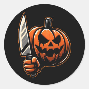 Pegatina Redonda Calabaza asesina - Halloween Horror Jack-o-Lantern