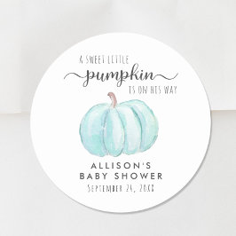 Pegatina Redonda Calabaza azul acuarela Baby Boy Shower