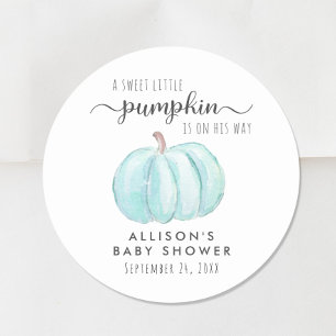 Pegatina Redonda Calabaza azul acuarela Baby Boy Shower