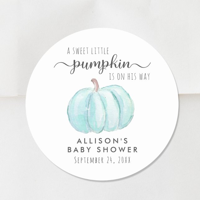 Pegatina Redonda Calabaza azul acuarela Baby Boy Shower (Subido por el creador)