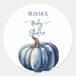 Pegatina Redonda Calabaza azul acuarela Boho Baby Boy Shower