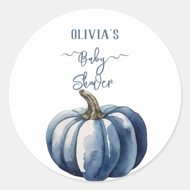 Pegatina Redonda Calabaza azul acuarela Boho Baby Boy Shower (Anverso)