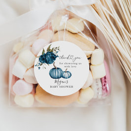 Pegatina Redonda Calabaza Azul Floral Baby Shower Favor