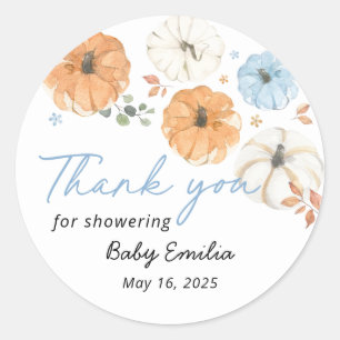 Pegatina Redonda Calabaza Azul Niño Baby Shower Favor de agradecimi