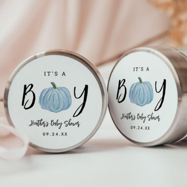 Pegatina Redonda Calabaza azul otoño es un niño Baby Shower (Subido por el creador)