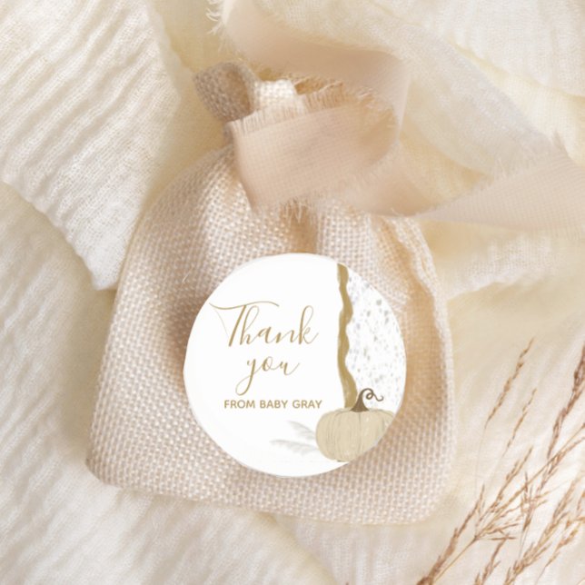 Pegatina Redonda Calabaza blanca de Baby Shower otoño (Subido por el creador)