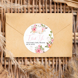 Pegatina Redonda Calabaza blanca floral suave de boquilla pequeña d