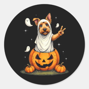 Pegatina Redonda Calabaza Boo Fantasma Perro Terrier Escocés Hallow
