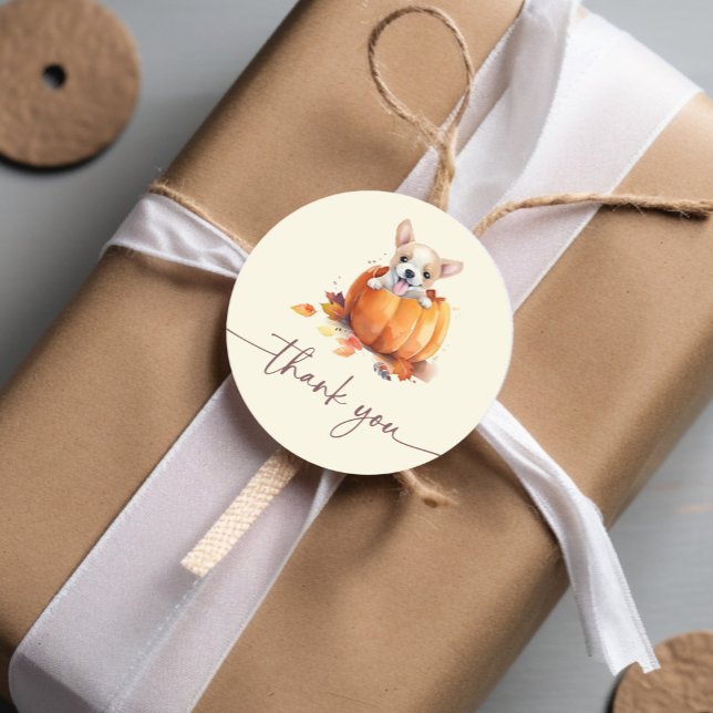 Pegatina Redonda Calabaza Caída Gracias Baby Shower (Watercolor Pumpkin Thank You Baby Shower Thank You Classic Round Sticker)