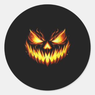 Pegatina Redonda Calabaza Cara de Halloween Jack O Lantern Tallada