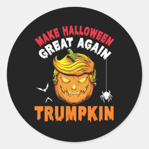 Pegatina Redonda Calabaza Cara de Trumpkin Haz que Halloween sea Gr
