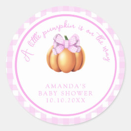 Pegatina Redonda Calabaza con lazo rosa en jaula baby shower