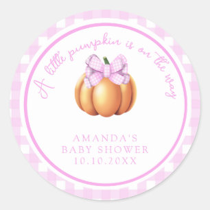 Pegatina Redonda Calabaza con lazo rosa en jaula baby shower