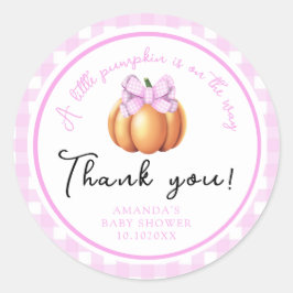 Pegatina Redonda Calabaza con lazo rosa gracias baby shower