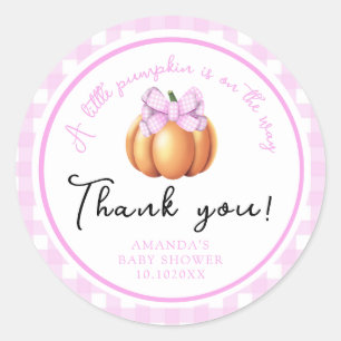 Pegatina Redonda Calabaza con lazo rosa gracias baby shower