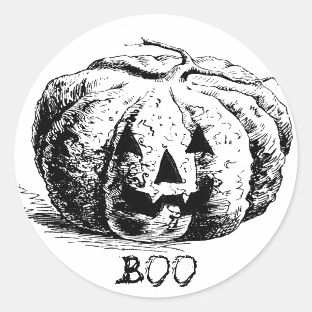 Pegatina Redonda Calabaza con linterna de Boo de época Jack O' (Anverso)