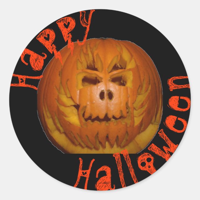 Pegatina Redonda Calabaza, cráneo inflamatorio (Anverso)