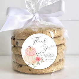 Pegatina Redonda Calabaza Cuidada Acuarela Niña Ducha Gracias