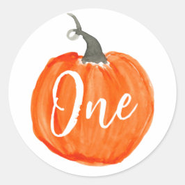 Pegatina Redonda Calabaza cutánea acuarela primer cumpleaños