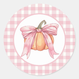 Pegatina Redonda Calabaza de cinta rosa, caída de Gingham Coquette