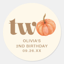 Pegatina Redonda Calabaza de color de agua Boho Fall 2º cumpleaños