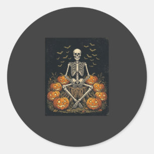 Pegatina Redonda Calabaza De Esqueleto De Halloween Diseño Retro Vi