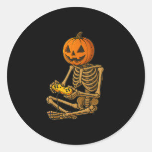 Pegatina Redonda Calabaza de esqueleto de Halloween para jugadores