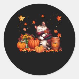 Pegatina Redonda Calabaza de gato lindo Spice Cat Lover otoño graci