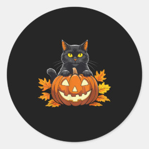 Pegatina Redonda Calabaza de gato negro lindo disfraz de Halloween