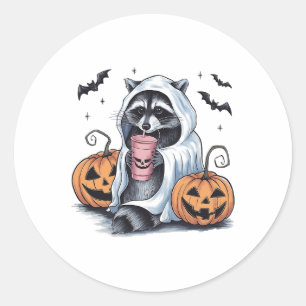 Pegatina Redonda Calabaza de ghost Halloween Raccoon Costume