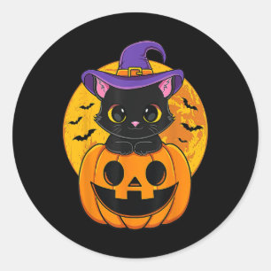 Pegatina Redonda Calabaza de Gorra de bruja negra de Halloween