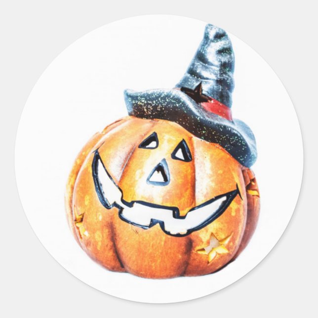 Pegatina Redonda Calabaza de Halloween (Anverso)