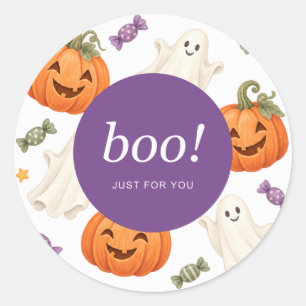 Pegatina Redonda Calabaza de Halloween Boo