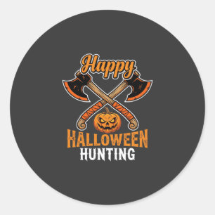 Pegatina Redonda Calabaza de Halloween con Hachas Cruzadas de Caza