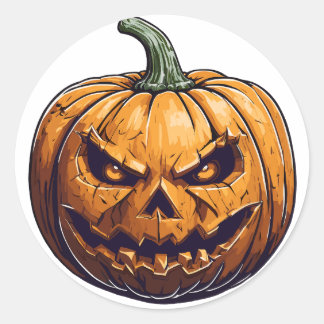 Pegatina Redonda Calabaza de Halloween con ojos iluminados