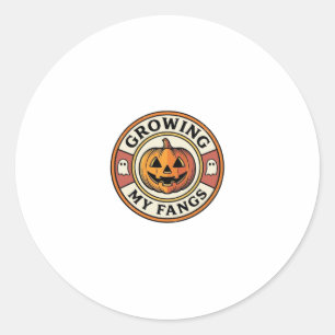 Pegatina Redonda Calabaza de Halloween Creciendo Mis Colmillos Insi