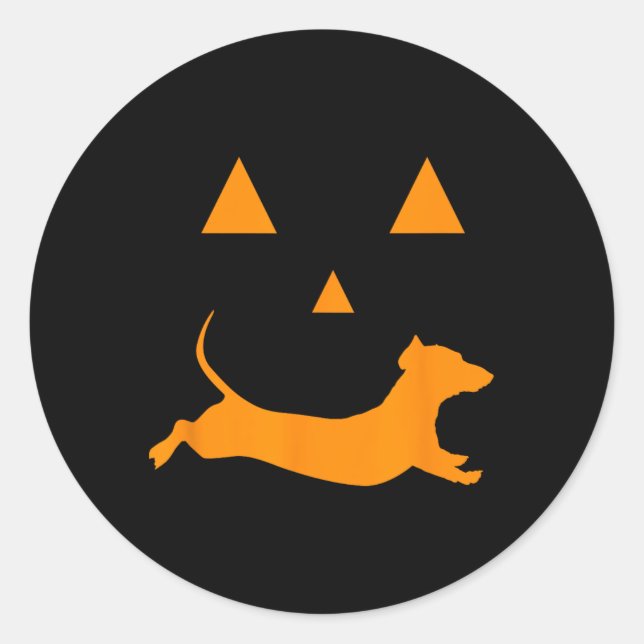 Pegatina Redonda Calabaza de Halloween Dachshund Costum Jack-o-lant (Anverso)