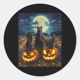 Pegatina Redonda Calabaza de Halloween de Pollo de Perro Gato Negro