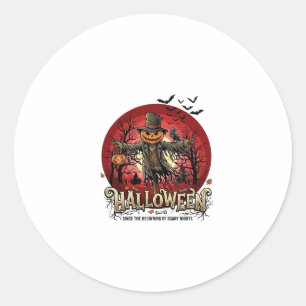 Pegatina Redonda Calabaza de Halloween Espantapájaros Cuervo Murcié