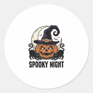 Pegatina Redonda Calabaza de Halloween Gato Bruja Sombrero Camiseta